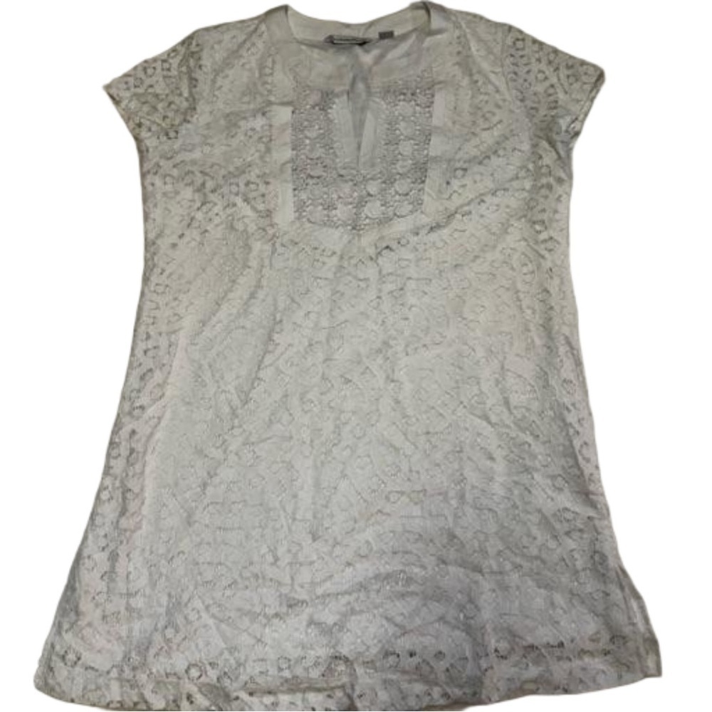 Isaac Mizrahi Live Women's White Lace Top Tee Size XS Cap Sleeves Fully Lined